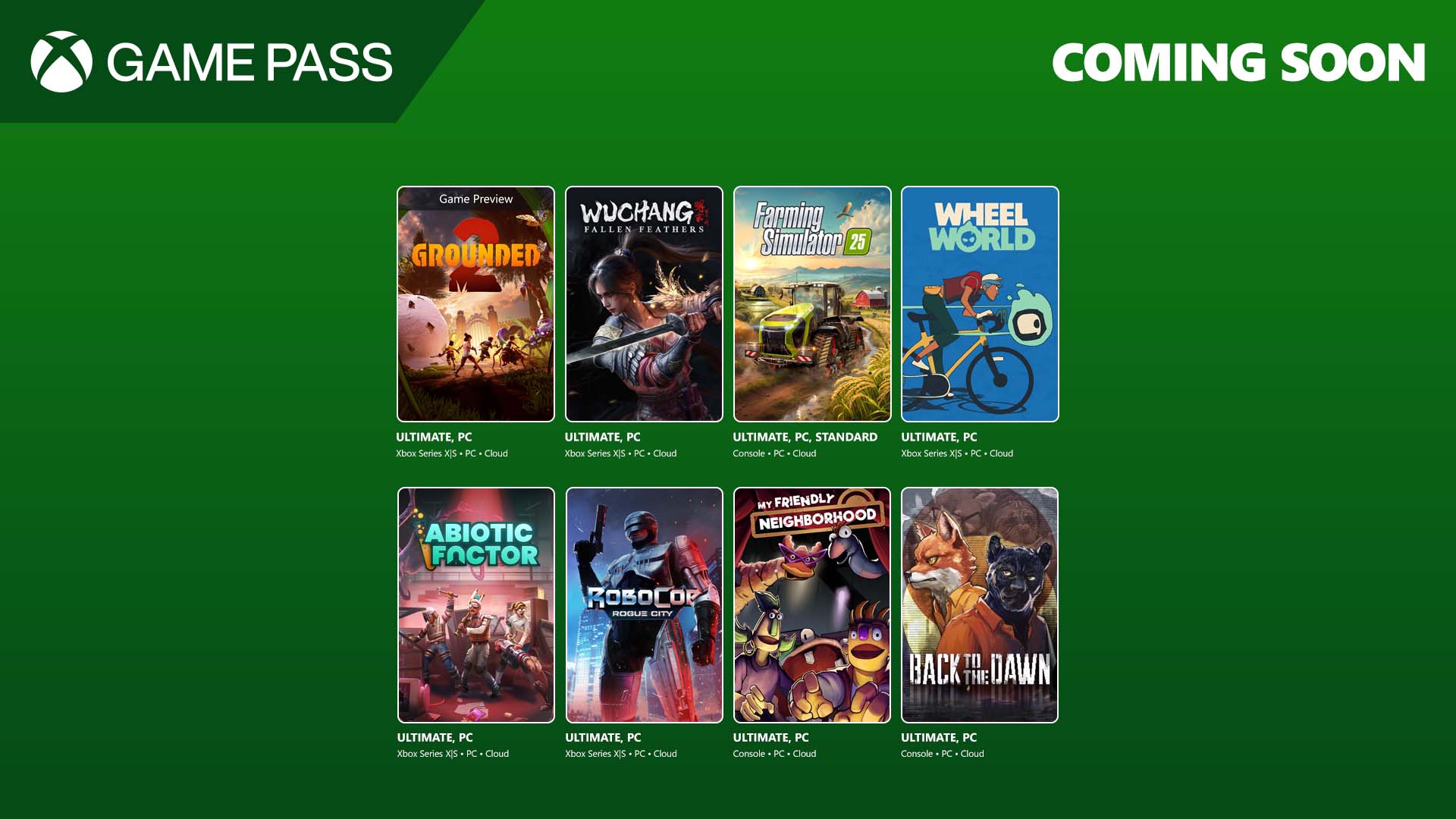You are currently viewing Coming to Game Pass: Grounded 2 (Game Preview), Wuchang: Fallen Feathers, Farming Simulator 25, and More