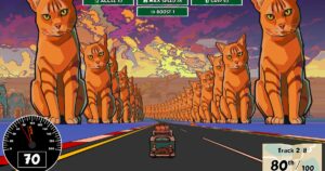 Read more about the article Once again, I have been flanked by ginger cats the size of office buildings in a racing game